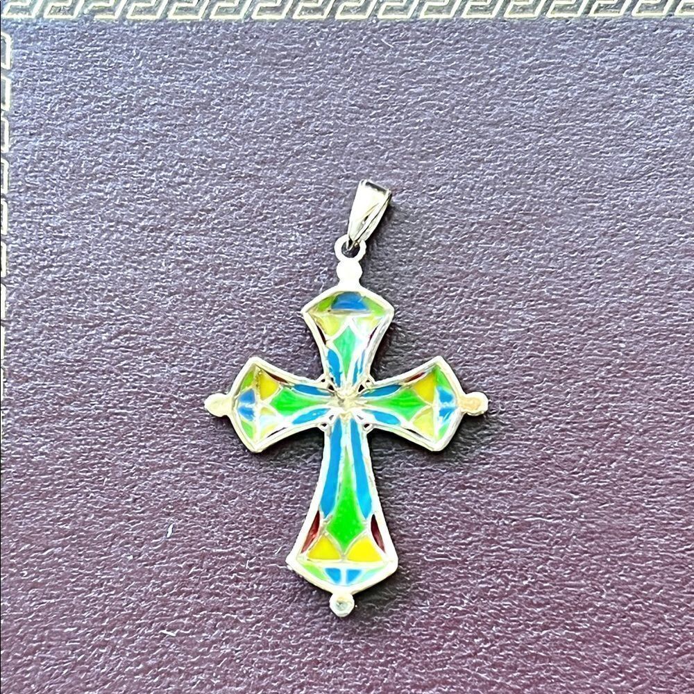 14k Gold Multi- Color Enamel Cross - Picture 12 of 13